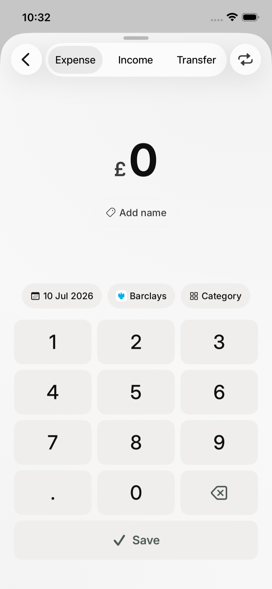 Quick transaction entry keypad